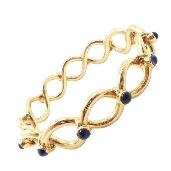 Rare! Authentic Tiffany & Co 18k Yellow Gold France Sapphire Bangle Bracelet - Picture 9 of 9